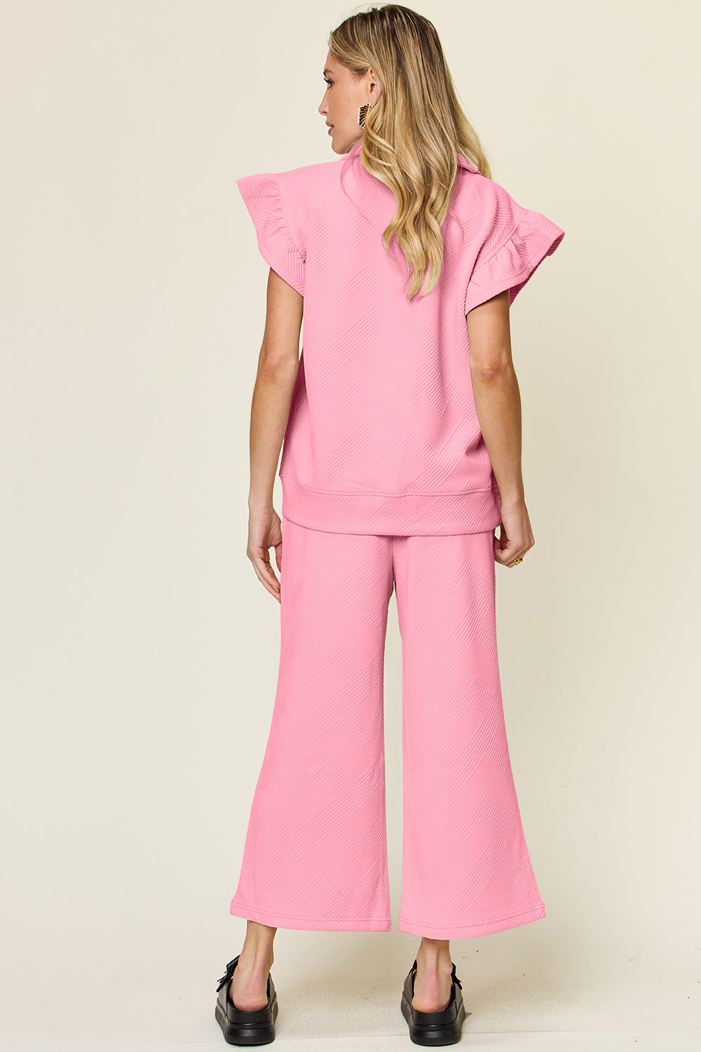 Savannah Ruffle Top & Drawstring Wide Leg Pants Set in 12 Colors!