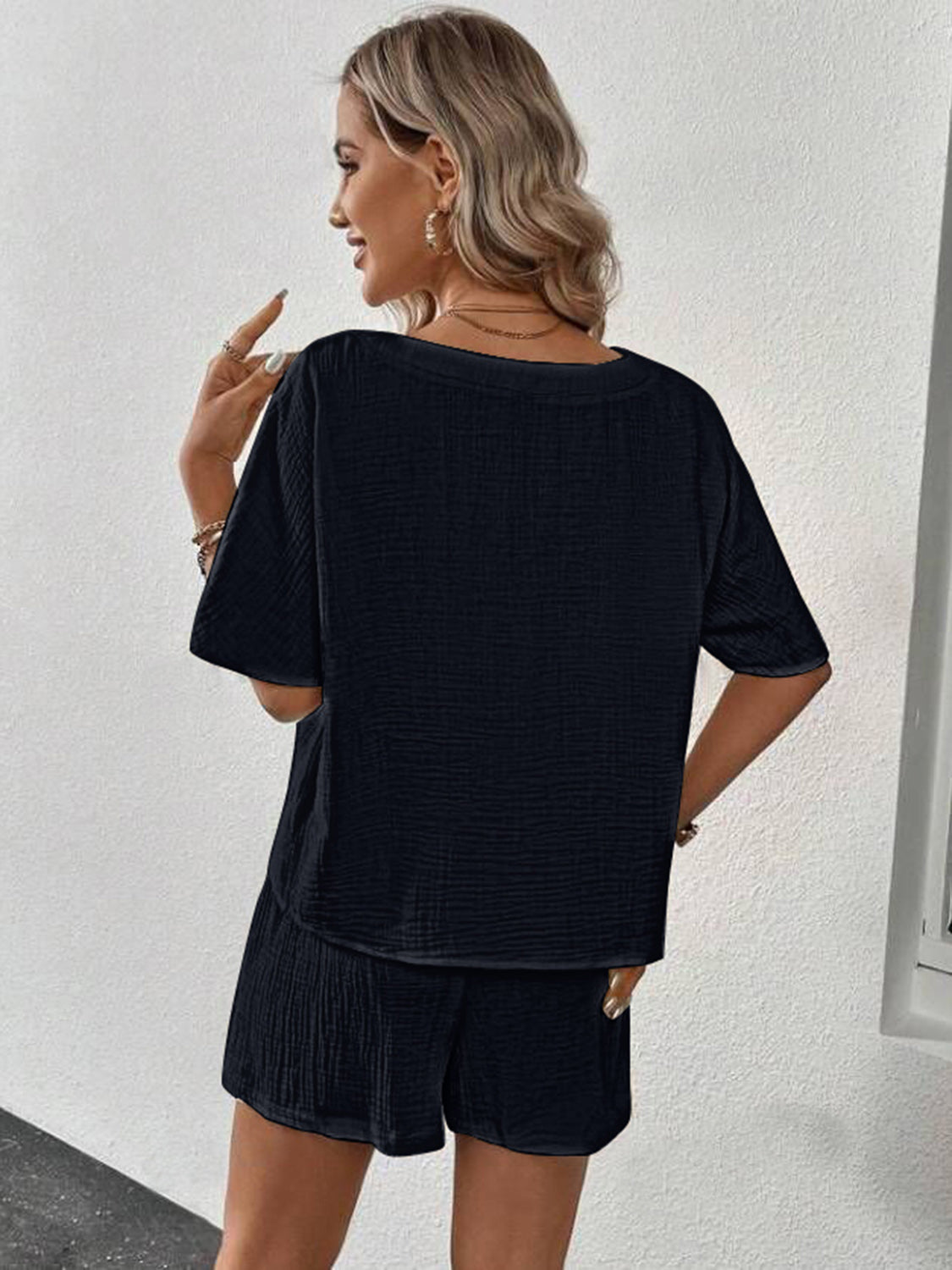 Helen V-Neck Half Sleeve Top & Shorts Set in 5 Colors!