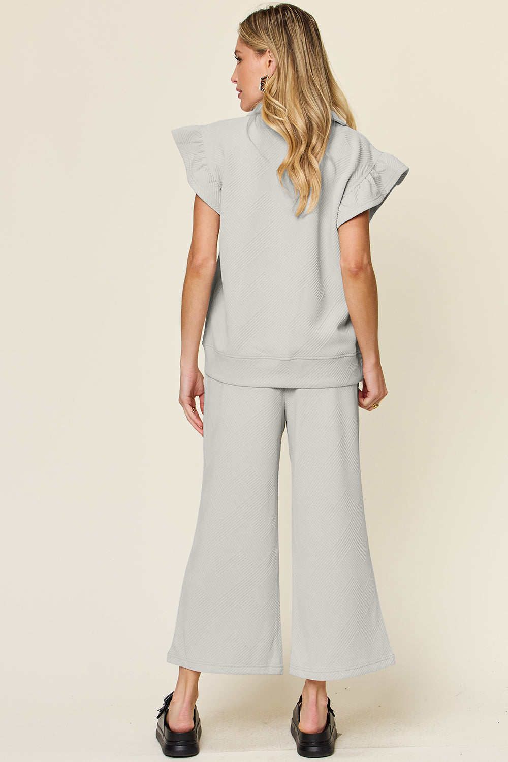 Savannah Ruffle Top & Drawstring Wide Leg Pants Set in 12 Colors!