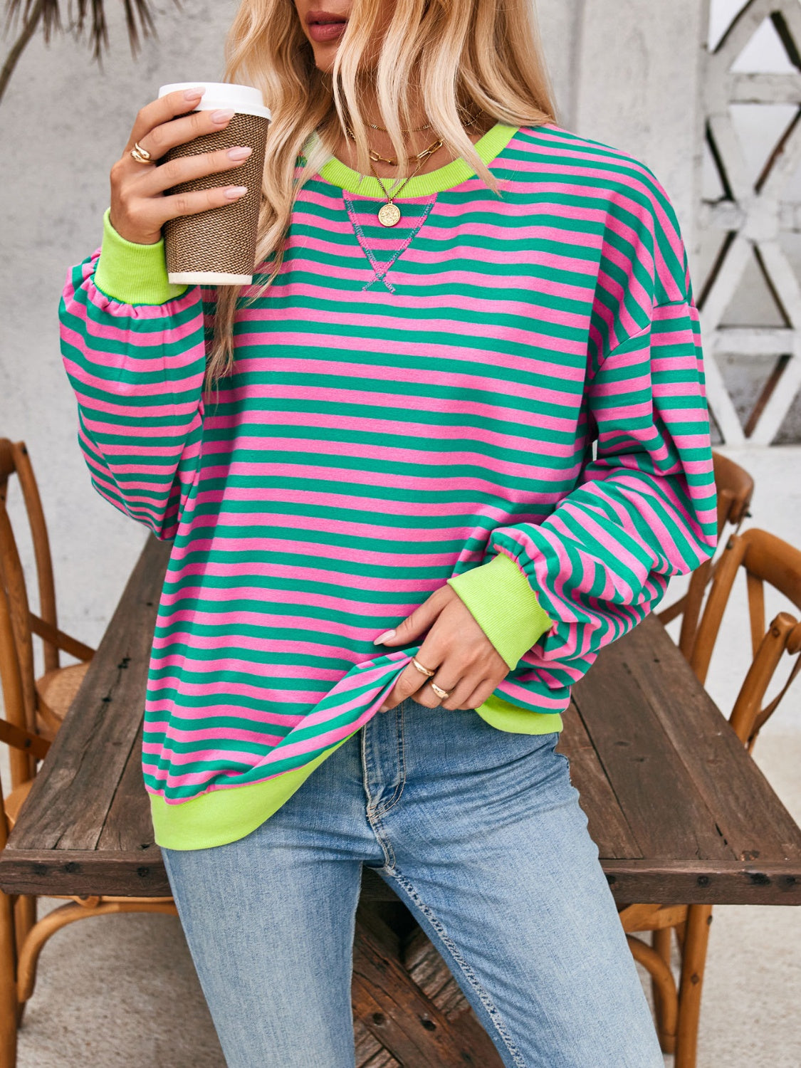 Bella Contrast Striped Sweatshirt in 12 Colors!