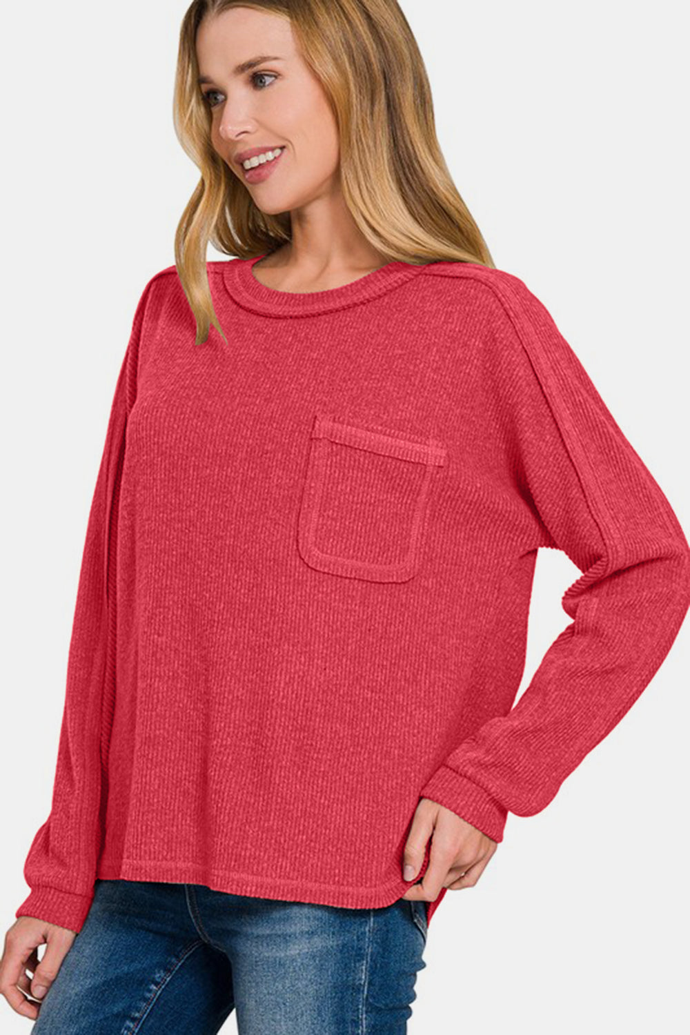 Zenana Ribbed Hacci Knit Top