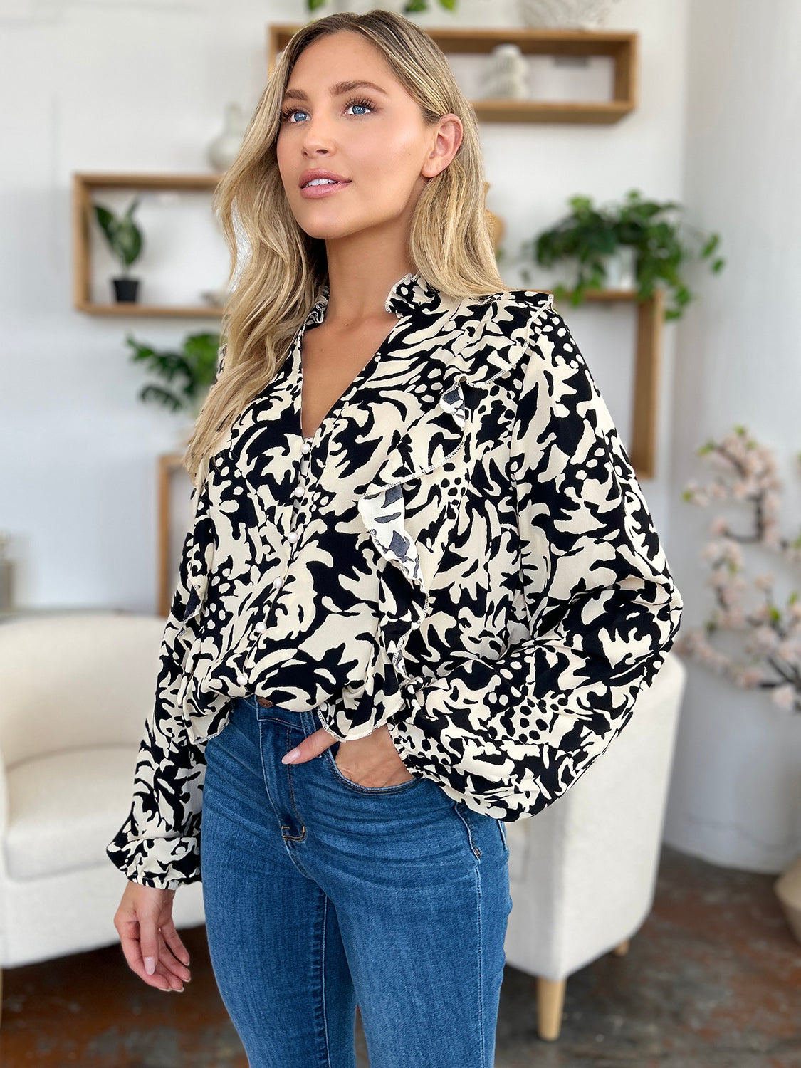 Conference Room Ruffle Trim Blouse in 3 Colors!