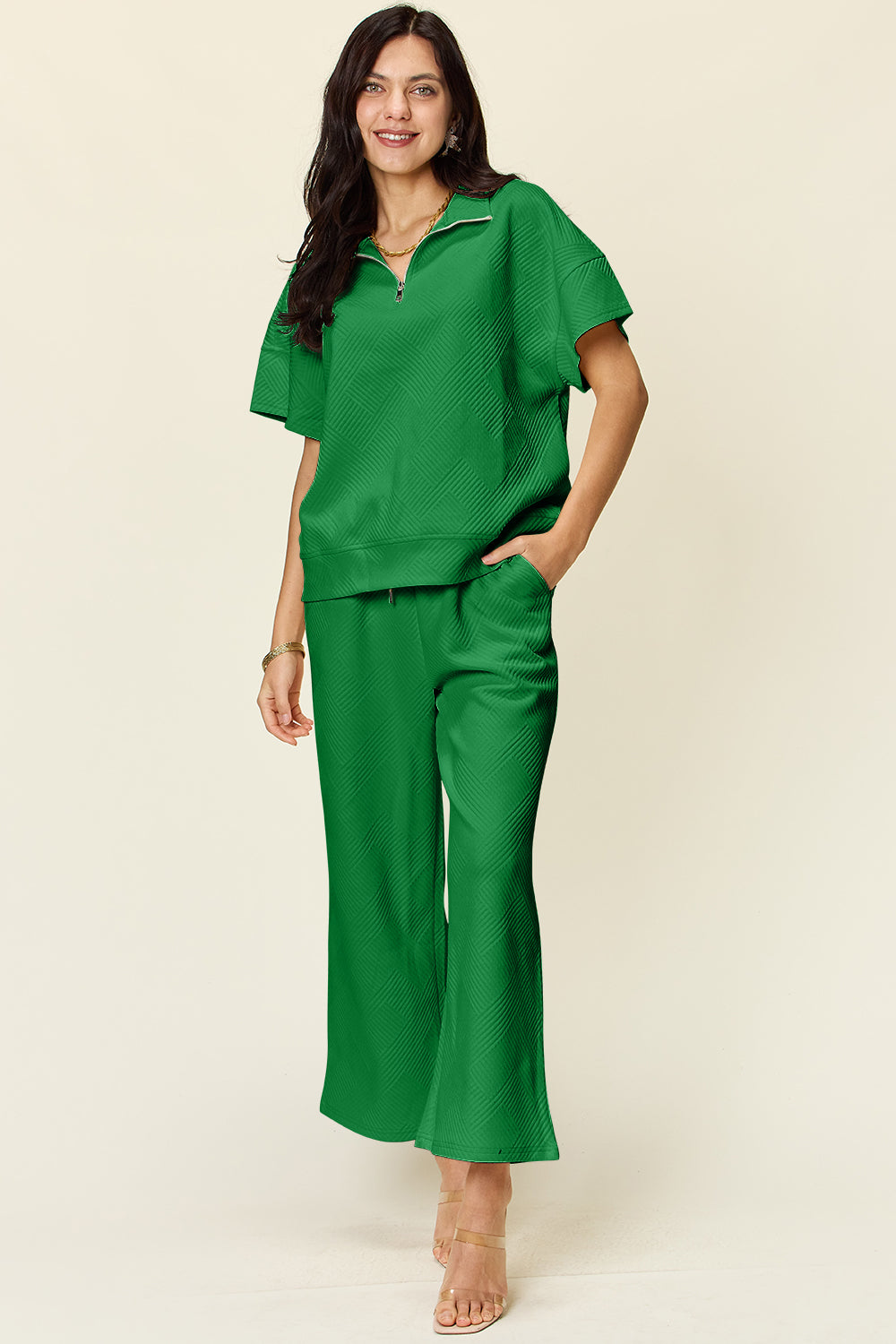 Hailey Zip Short Sleeve Top & Pants Set in 8 Colors!