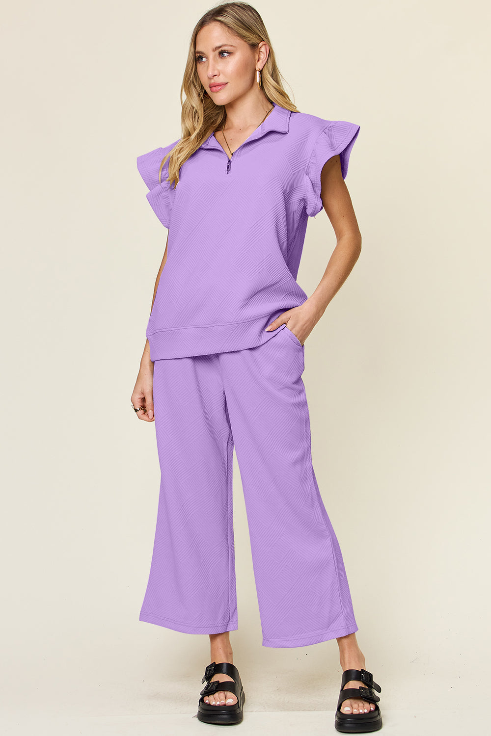 Savannah Ruffle Top & Drawstring Wide Leg Pants Set in 12 Colors!