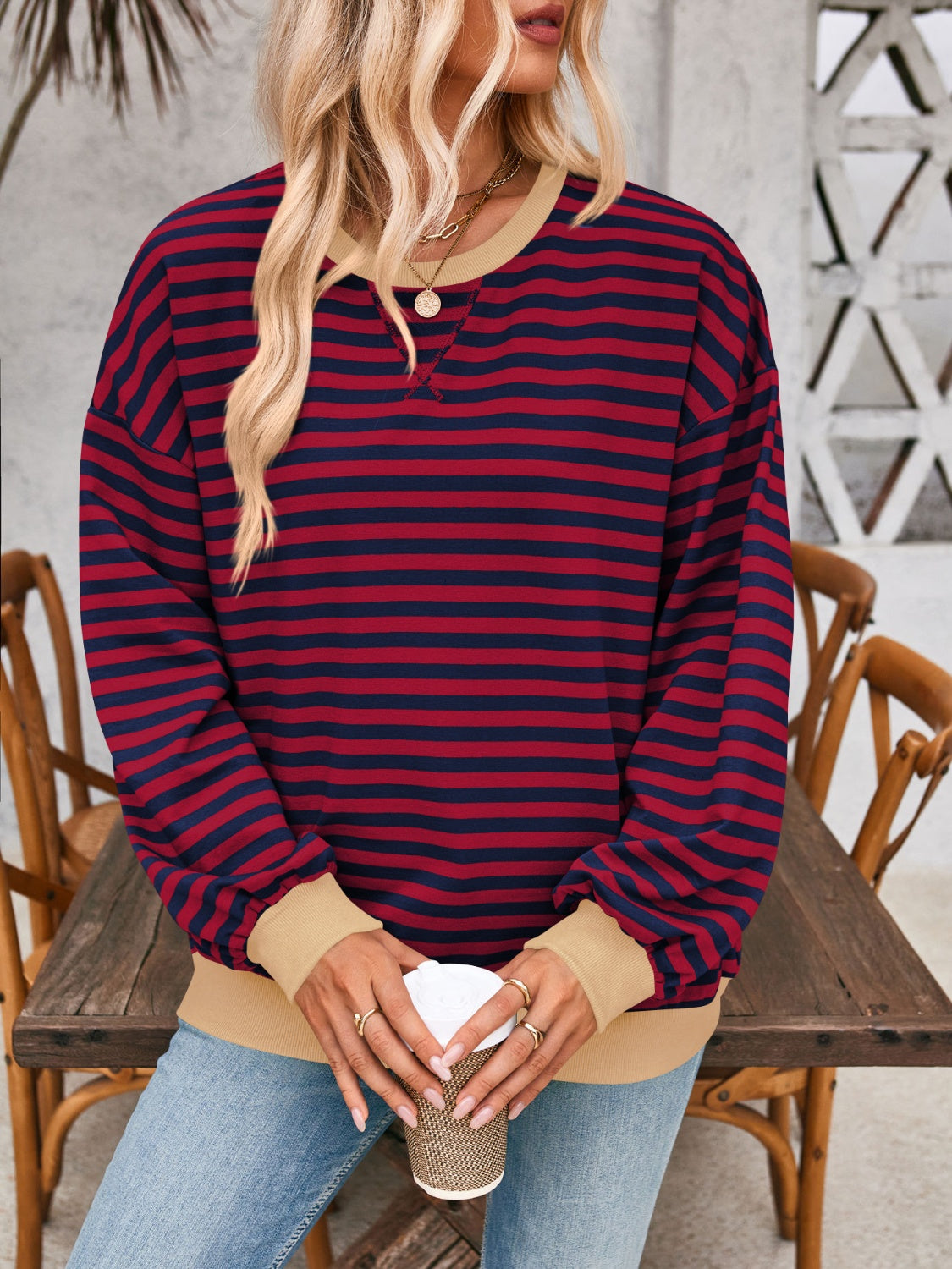 Bella Contrast Striped Sweatshirt in 12 Colors!