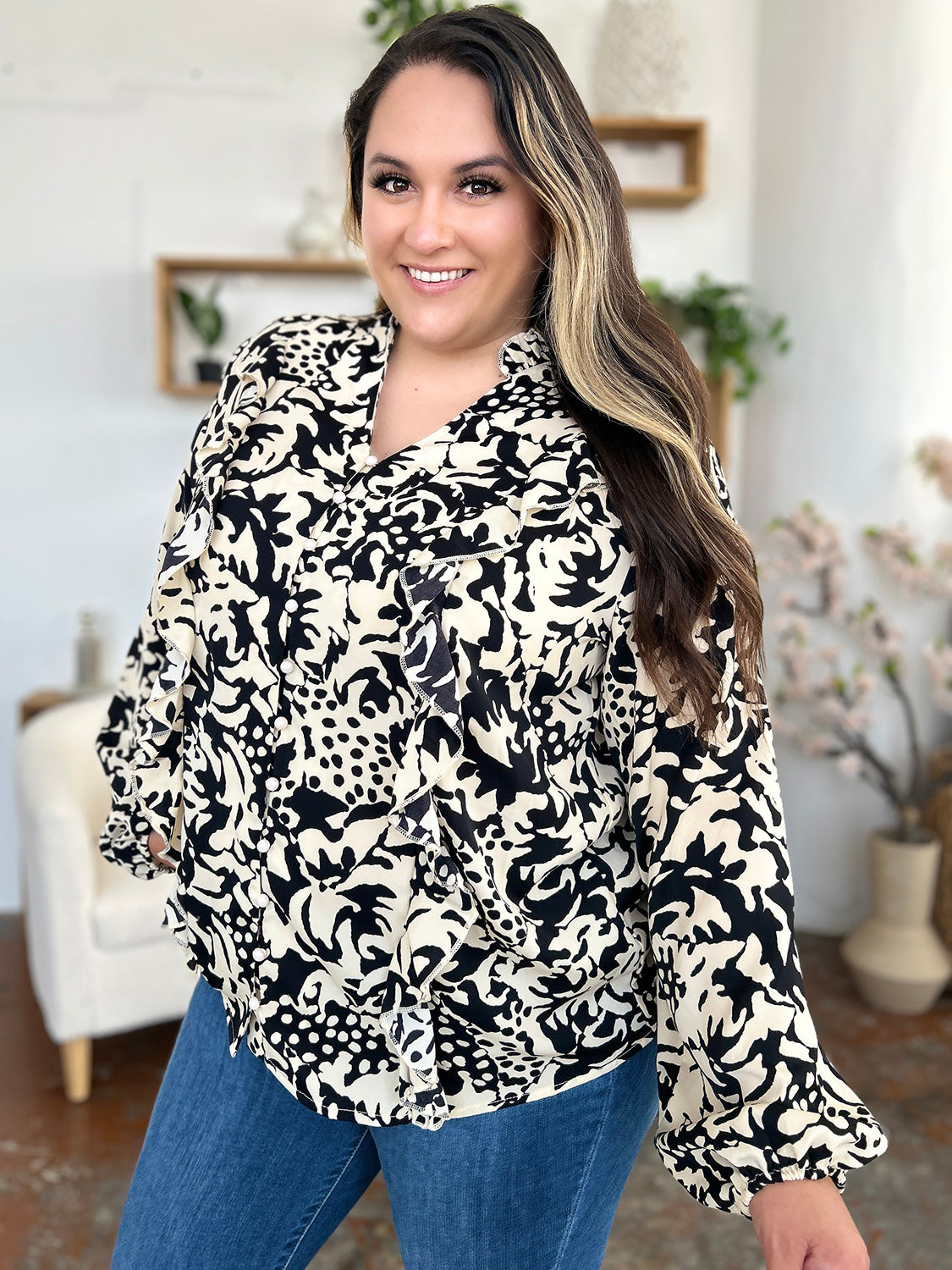 Conference Room Ruffle Trim Blouse in 3 Colors!