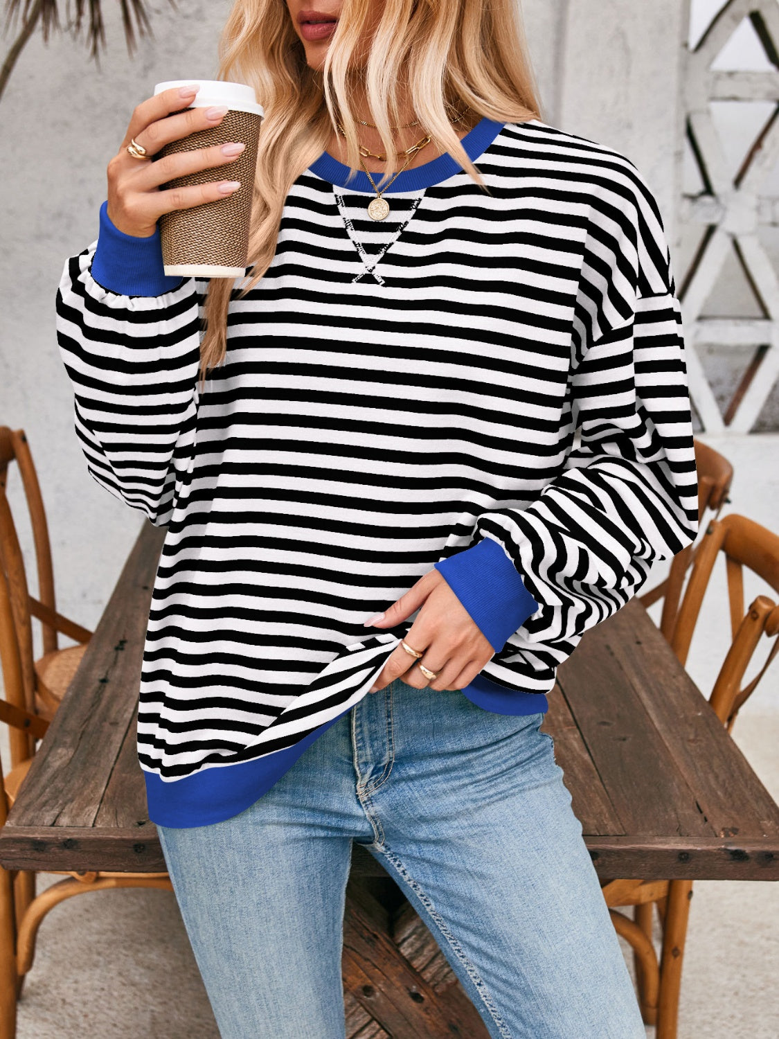 Bella Contrast Striped Sweatshirt in 12 Colors!