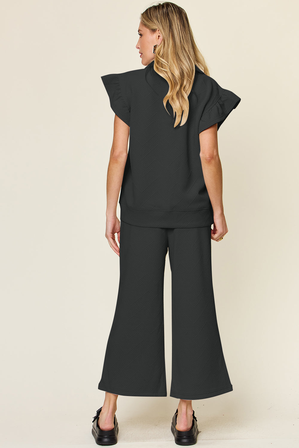 Savannah Ruffle Top & Drawstring Wide Leg Pants Set in 12 Colors!