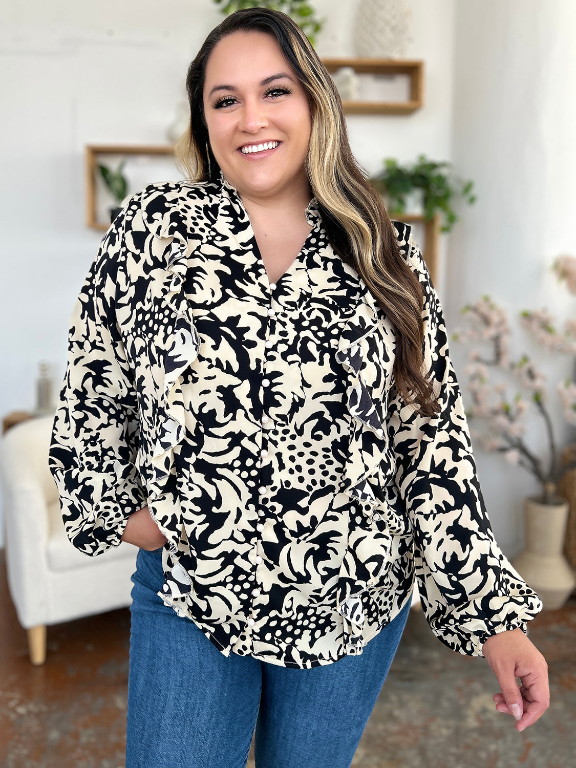 Conference Room Ruffle Trim Blouse in 3 Colors!