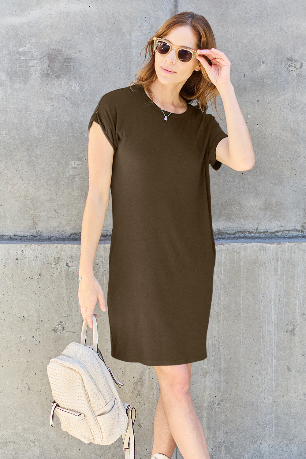 Earth Tones Short Sleeve Dress w/Pockets in 5 Colors