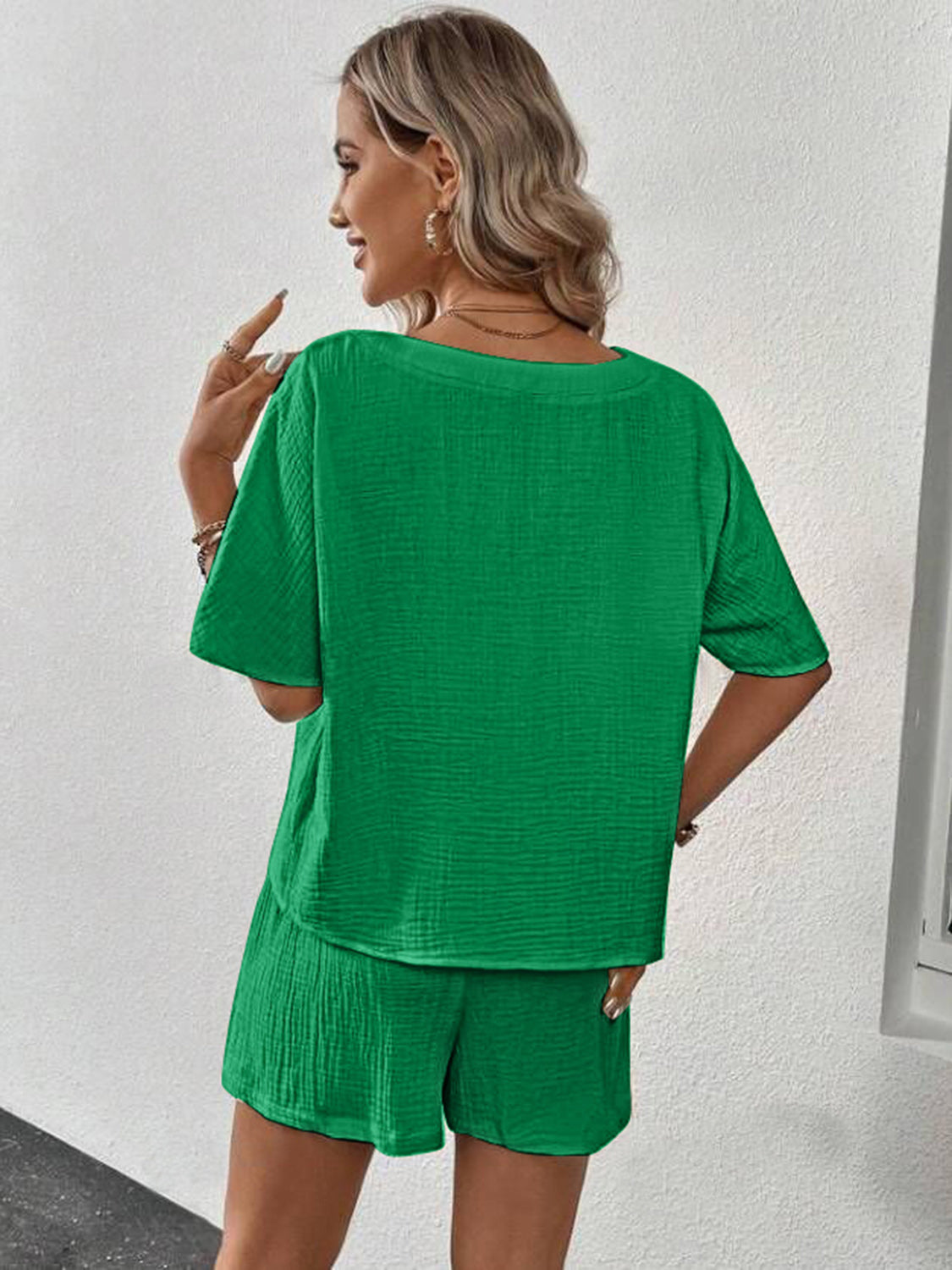 Helen V-Neck Half Sleeve Top & Shorts Set in 5 Colors!