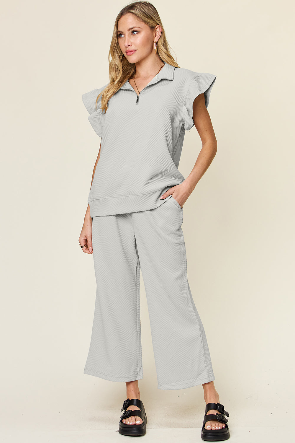 Savannah Ruffle Top & Drawstring Wide Leg Pants Set in 12 Colors!