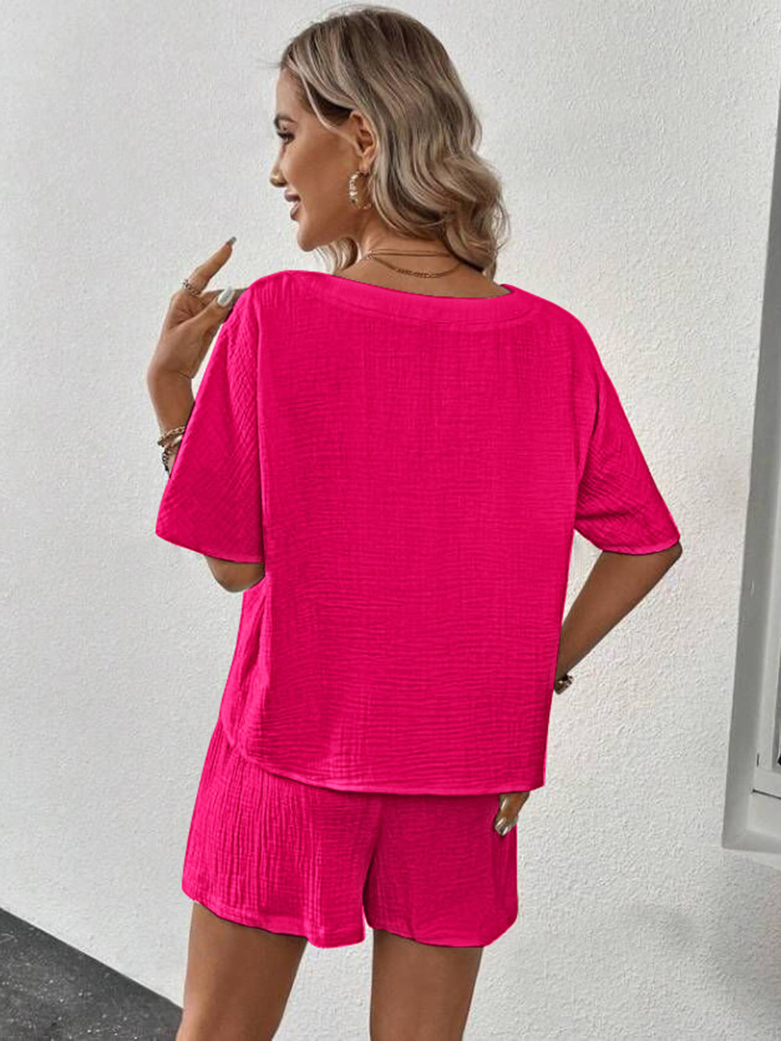 Helen V-Neck Half Sleeve Top & Shorts Set in 5 Colors!