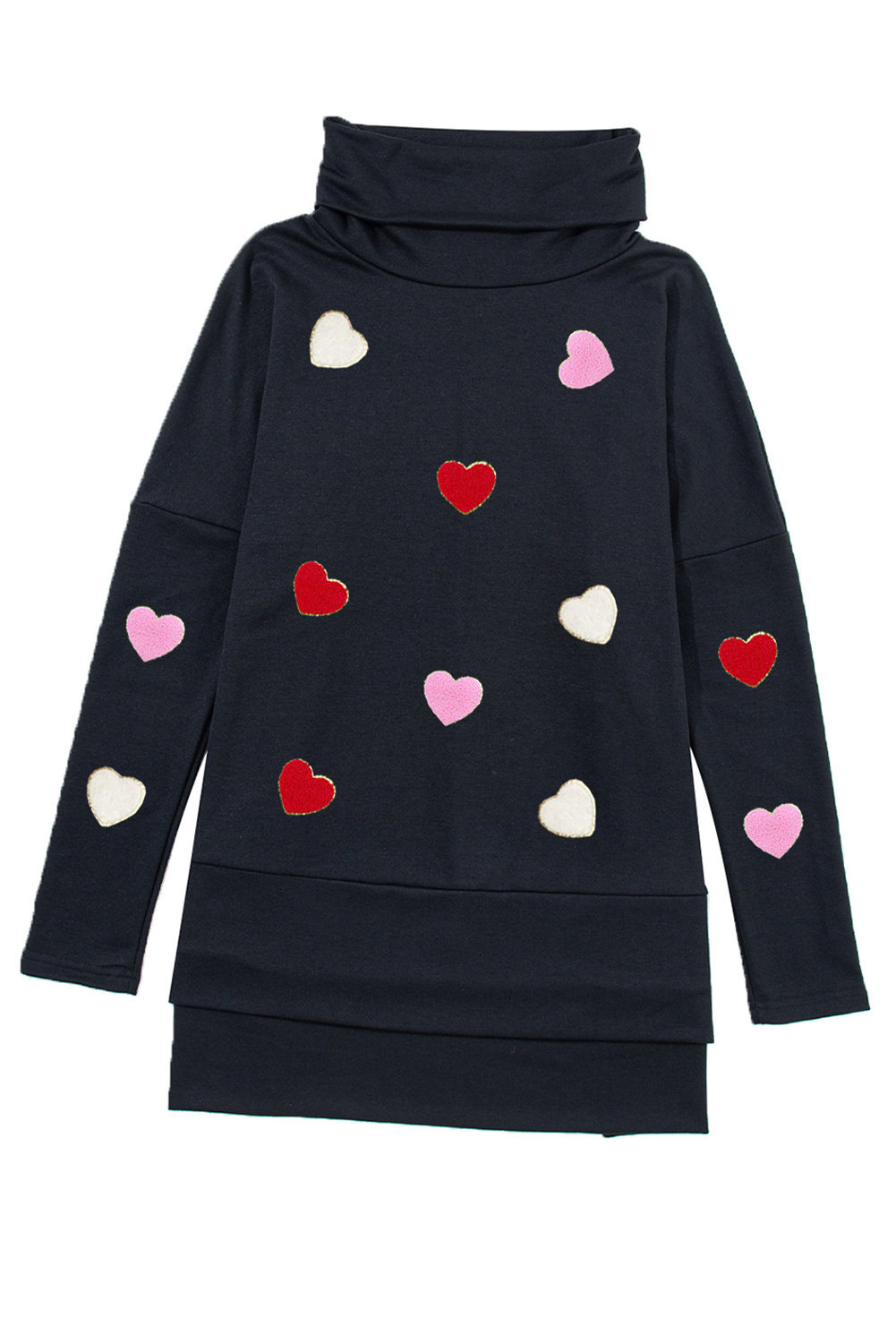 Heart Patched Turtleneck Long Sleeve Top