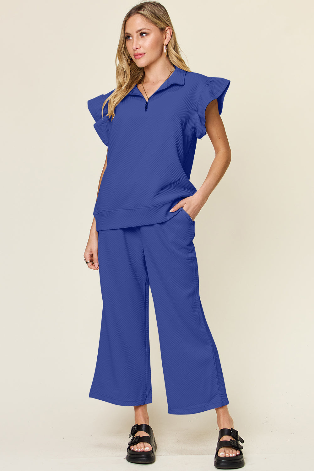Savannah Ruffle Top & Drawstring Wide Leg Pants Set in 12 Colors!