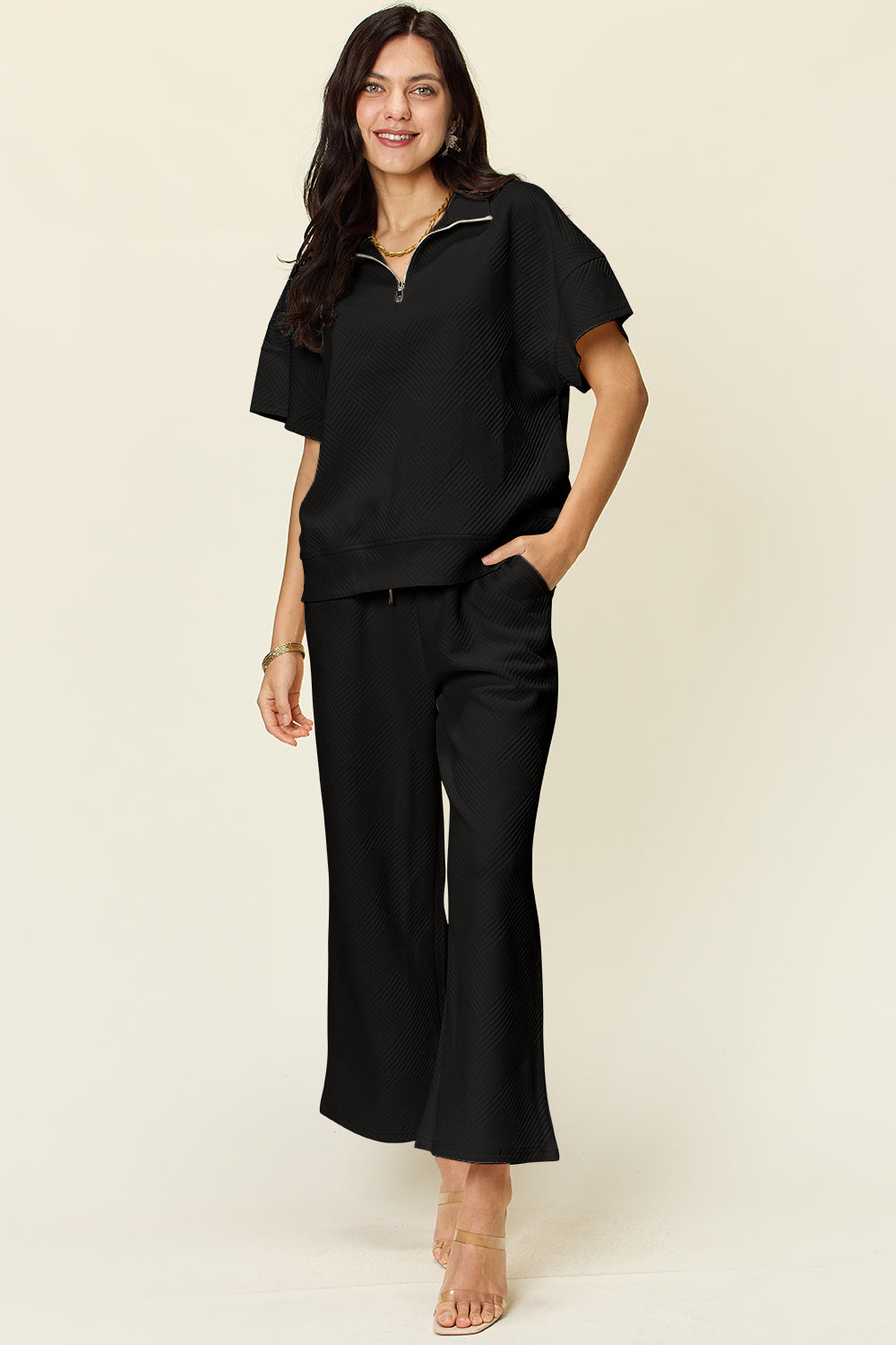 Bailey Half Zip Short Sleeve Top & Pants Set in 6 Colors!