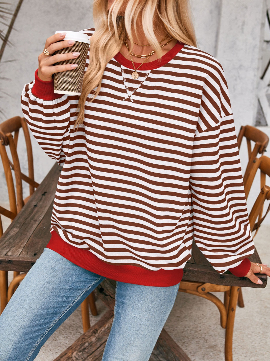 Bella Contrast Striped Sweatshirt in 12 Colors!