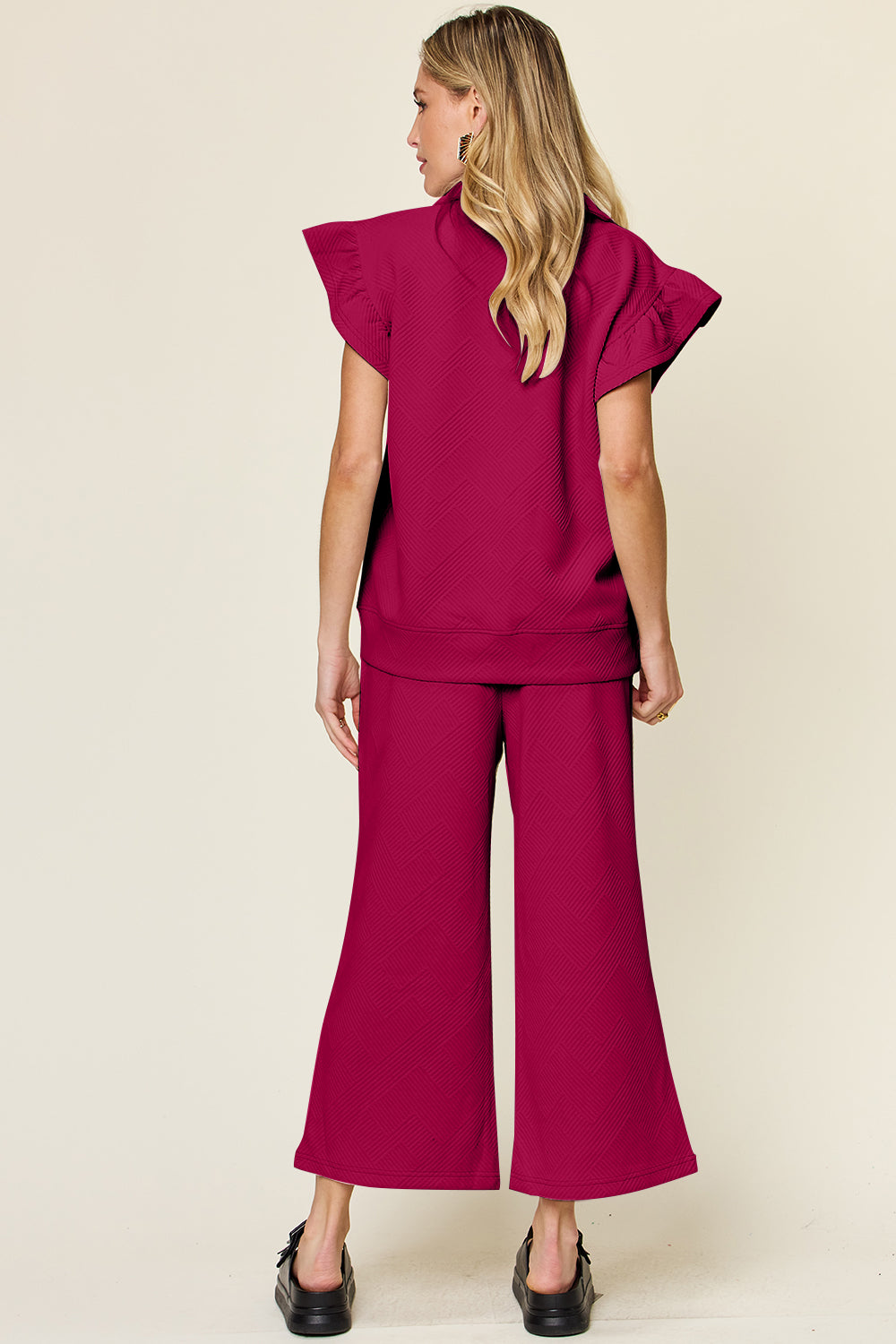 Savannah Ruffle Top & Drawstring Wide Leg Pants Set in 12 Colors!
