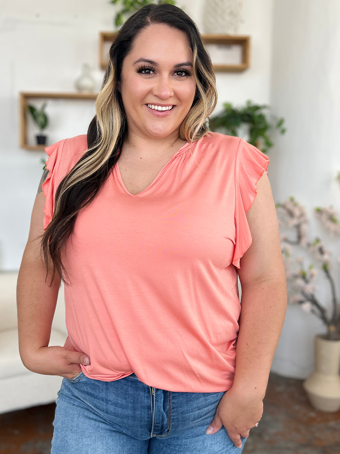 Bamboo Ruffled Short Sleeve T-Shirt in 5 Colors!