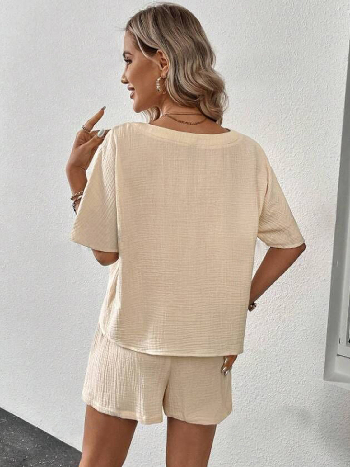 Helen V-Neck Half Sleeve Top & Shorts Set in 5 Colors!