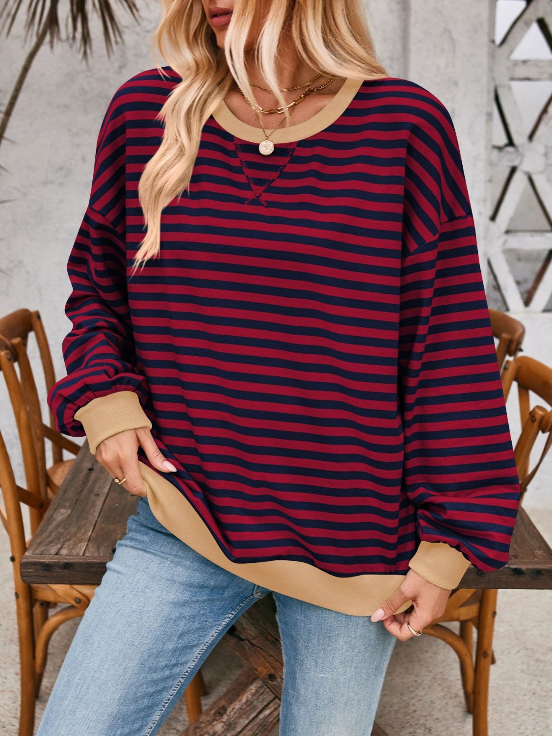 Bella Contrast Striped Sweatshirt in 12 Colors!