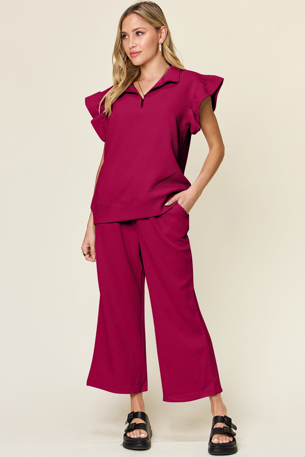 Savannah Ruffle Top & Drawstring Wide Leg Pants Set in 12 Colors!