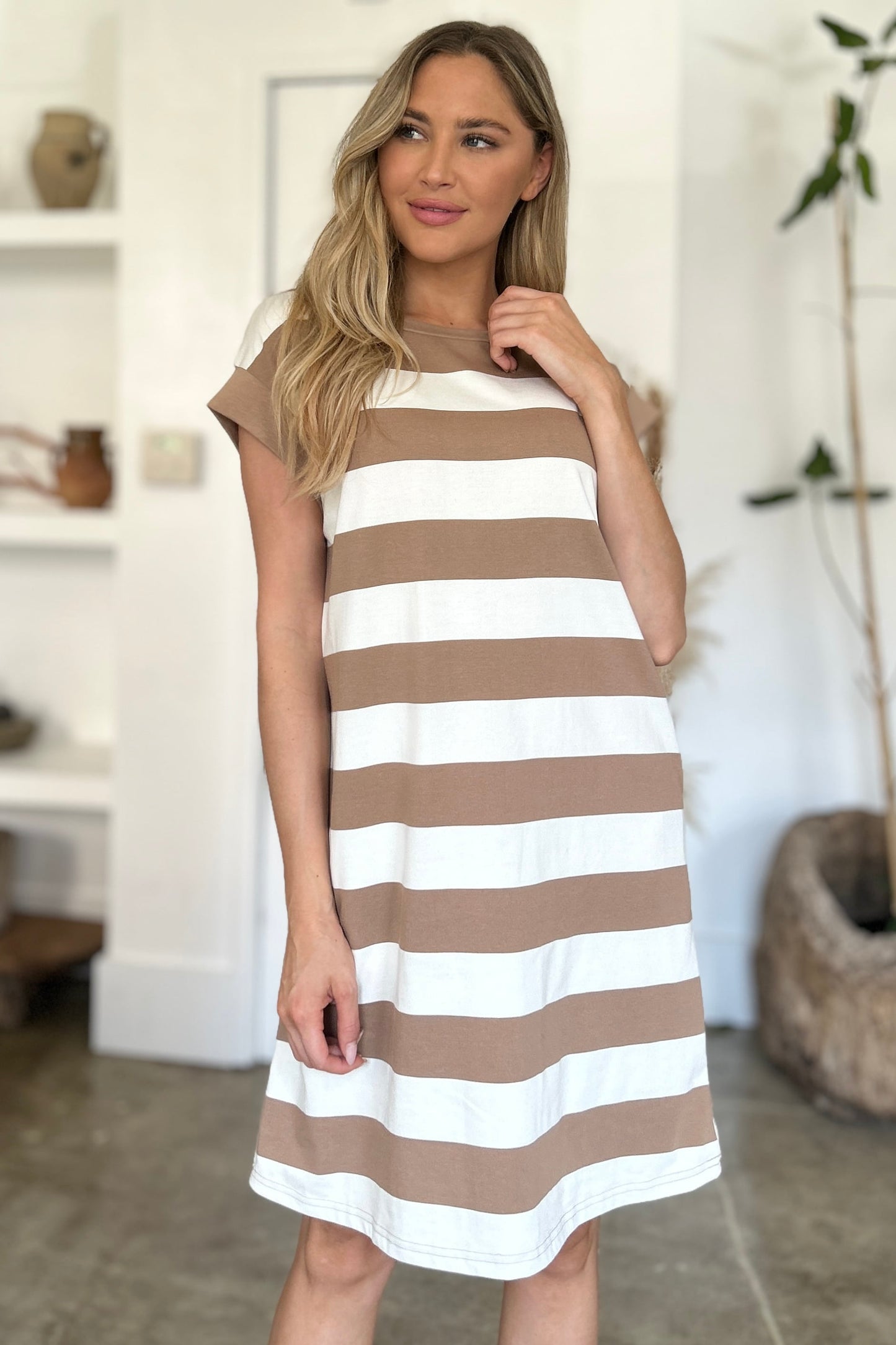 Basic Bae Striped Cap Sleeve Shirt Dress in 3 Colors!