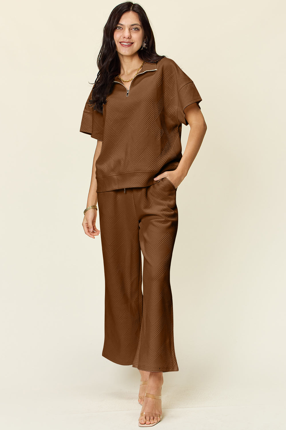 Hailey Zip Short Sleeve Top & Pants Set in 8 Colors!