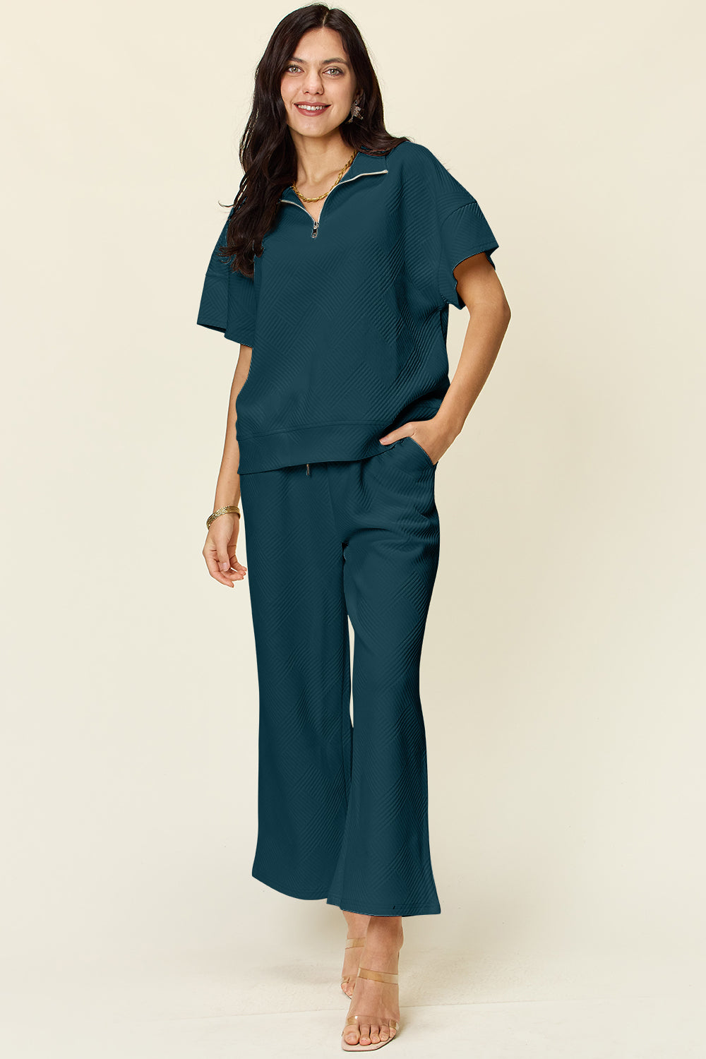 Hailey Zip Short Sleeve Top & Pants Set in 8 Colors!