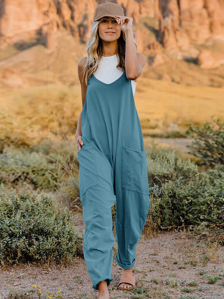 Donna V-Neck Sleeveless Jumpsuit w/Pockets in 6 Colors!