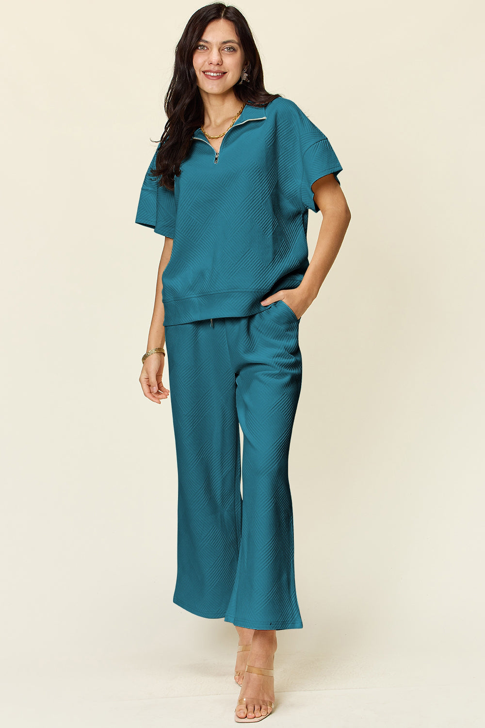 Bailey Half Zip Short Sleeve Top & Pants Set in 6 Colors!