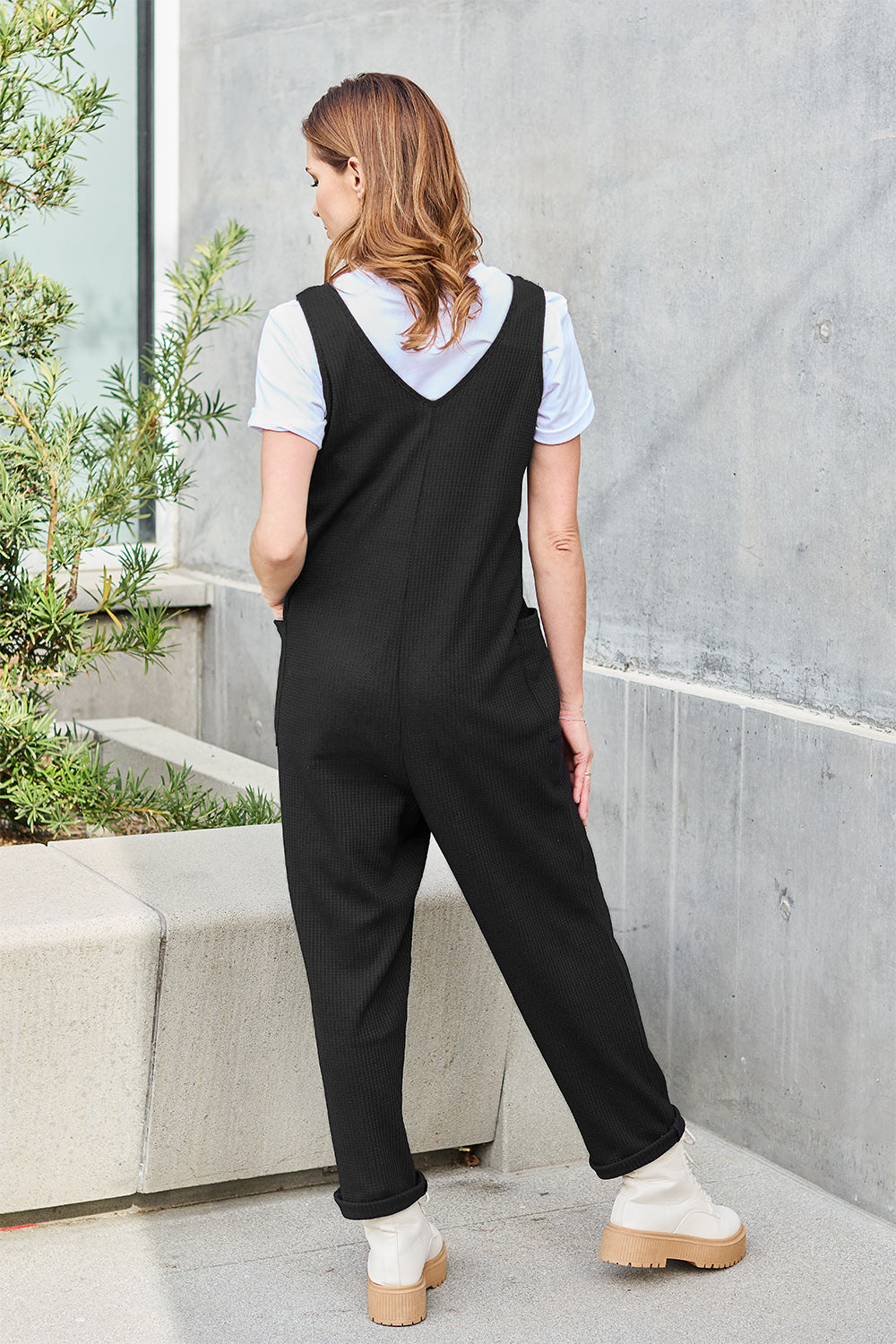 Rose Waffle Sleeveless Straight Jumpsuit in 2 Colors