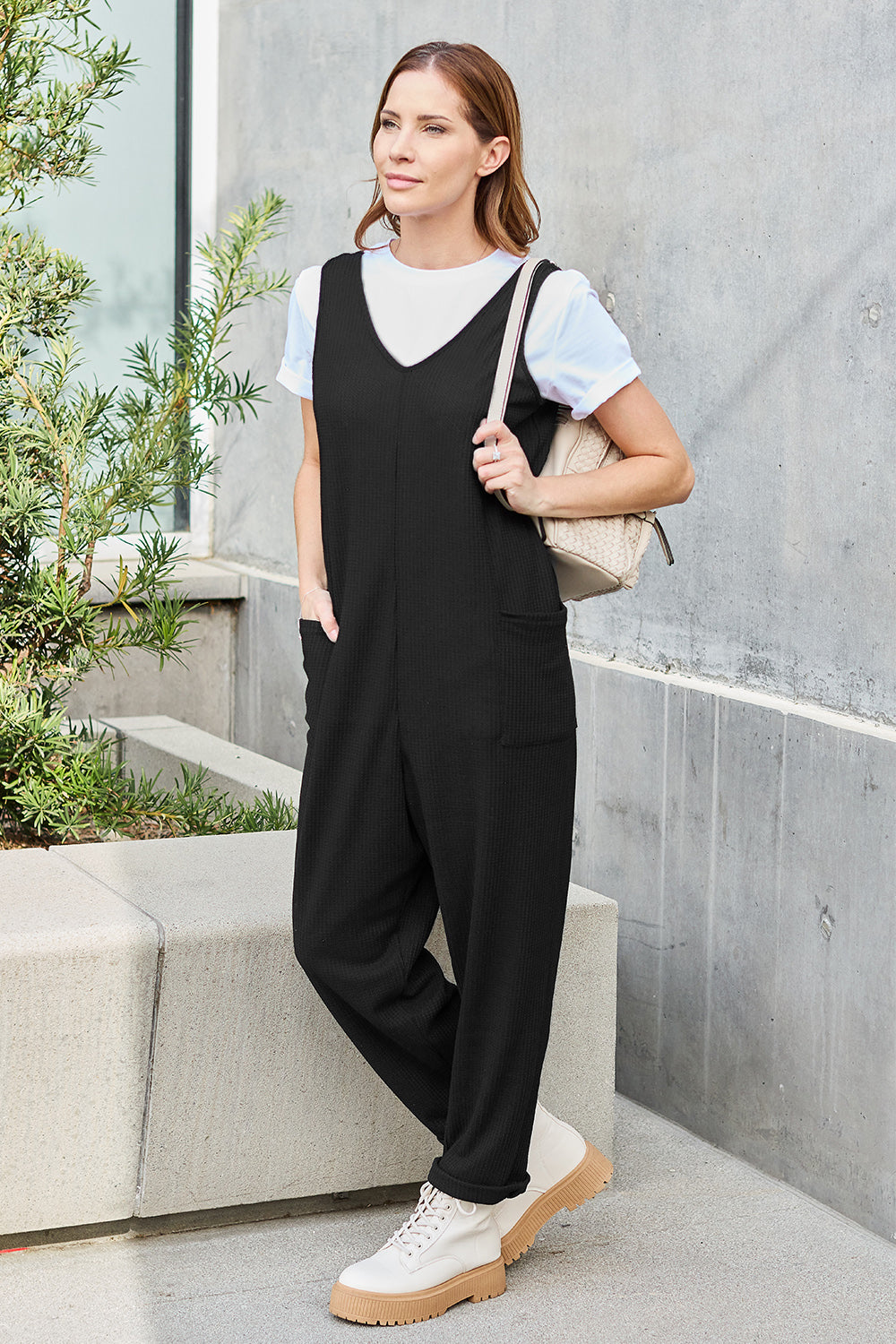 Rose Waffle Sleeveless Straight Jumpsuit in 2 Colors