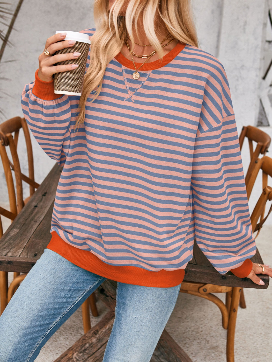 Bella Contrast Striped Sweatshirt in 12 Colors!