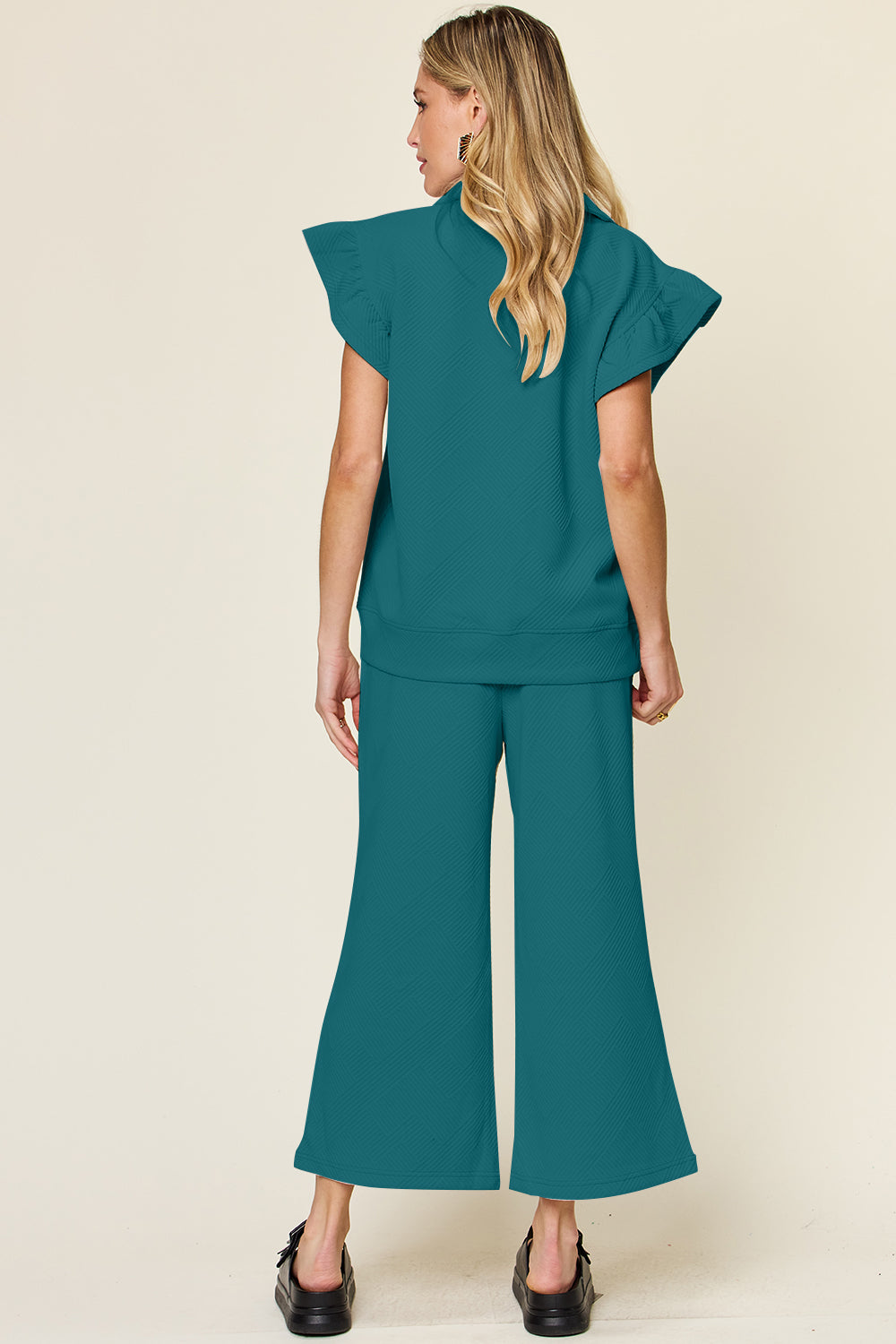 Savannah Ruffle Top & Drawstring Wide Leg Pants Set in 12 Colors!