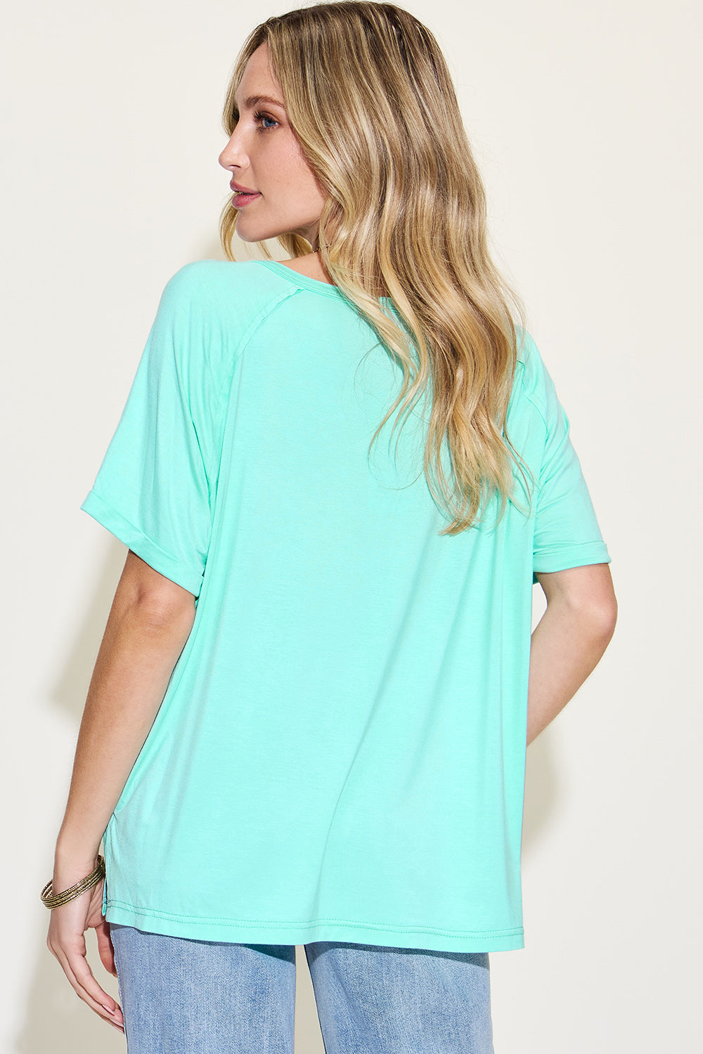 Bamboo Slit V-Neck Short Sleeve T-Shirt in 4 Colors!