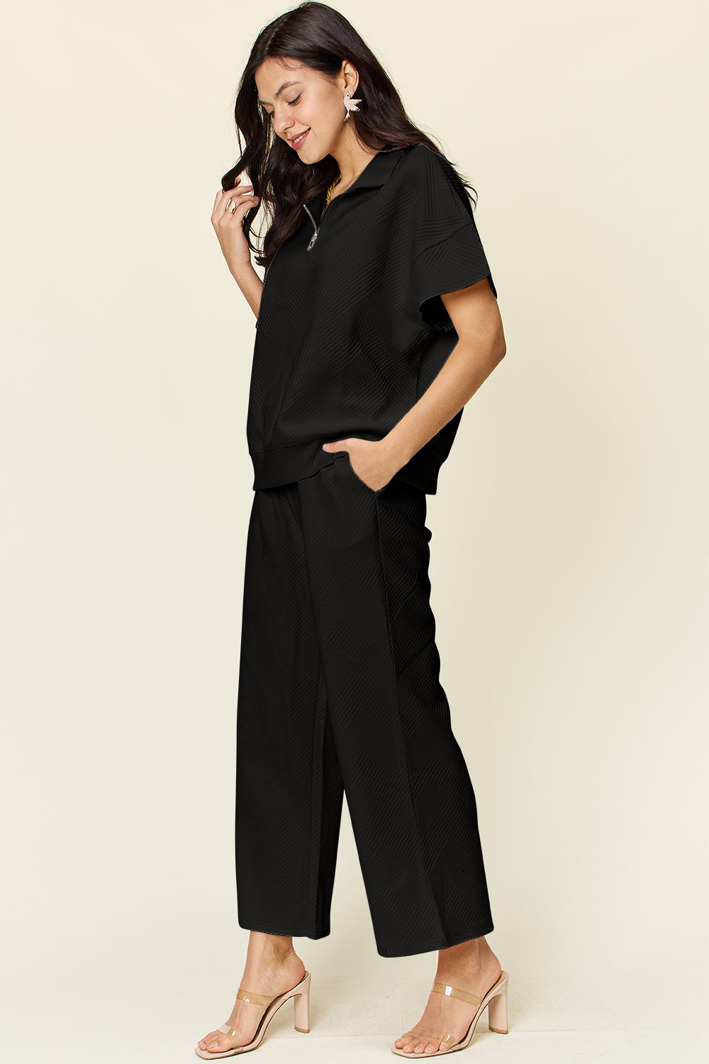 Bailey Half Zip Short Sleeve Top & Pants Set in 6 Colors!