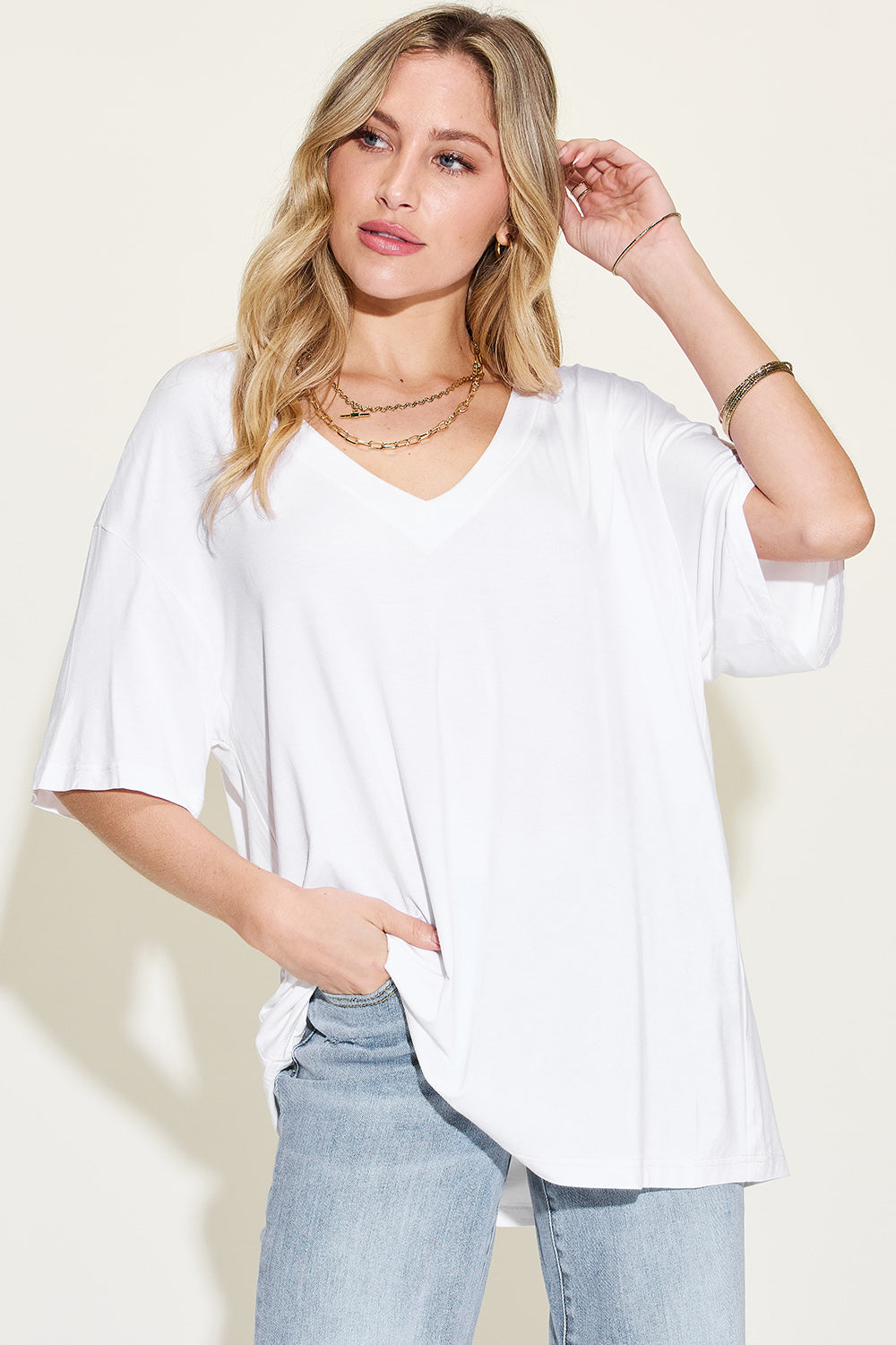 Bamboo V-Neck Drop Shoulder T-Shirt in 4 Colors!