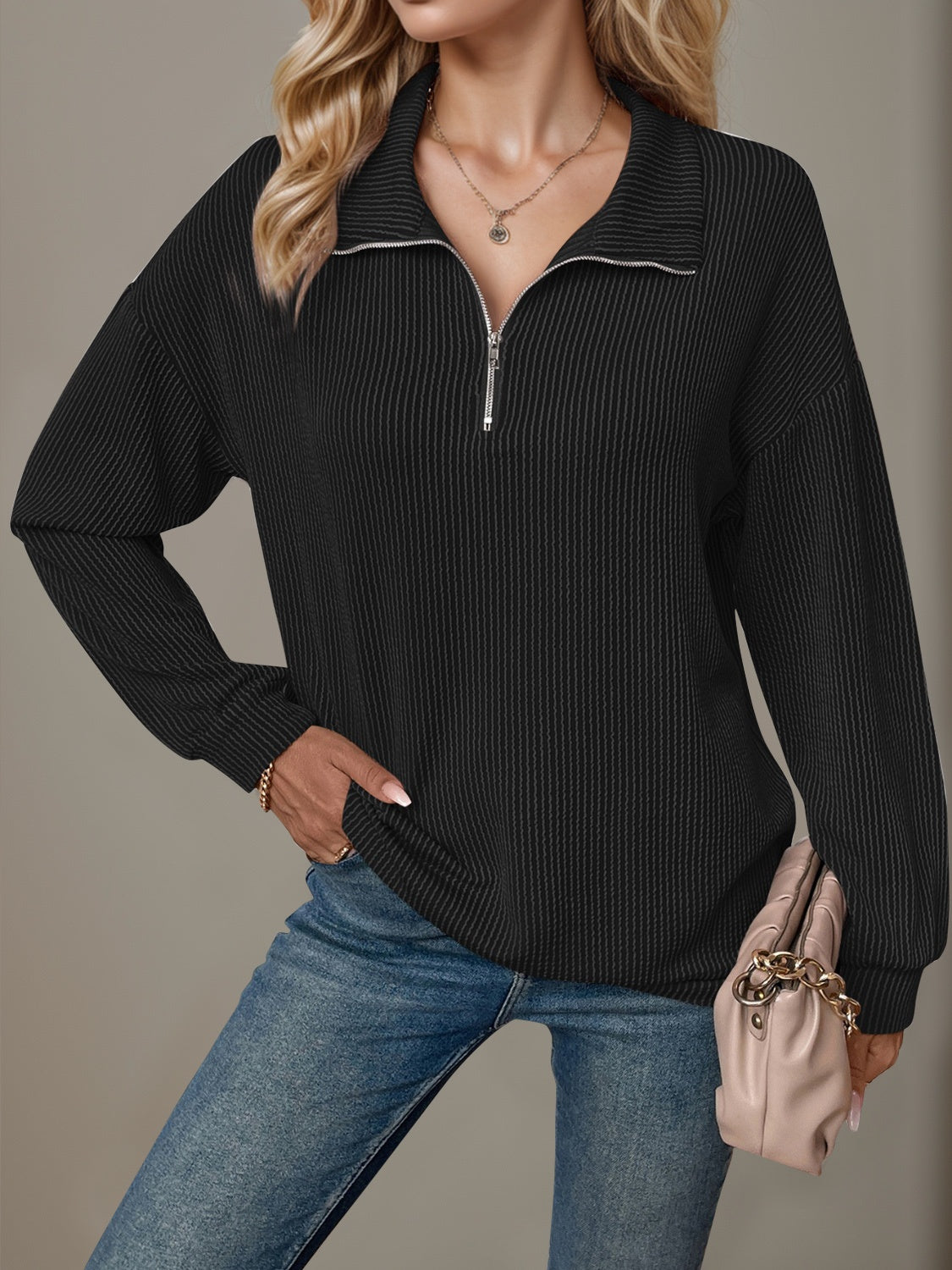 Double Take Half Zip T-Shirt in 5 Colors!