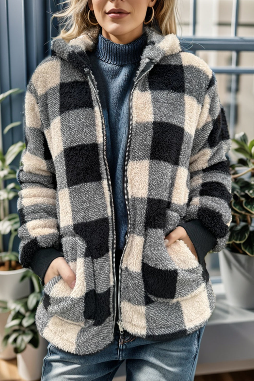 Double Take Plaid Hooded Coat in 4 Colors!