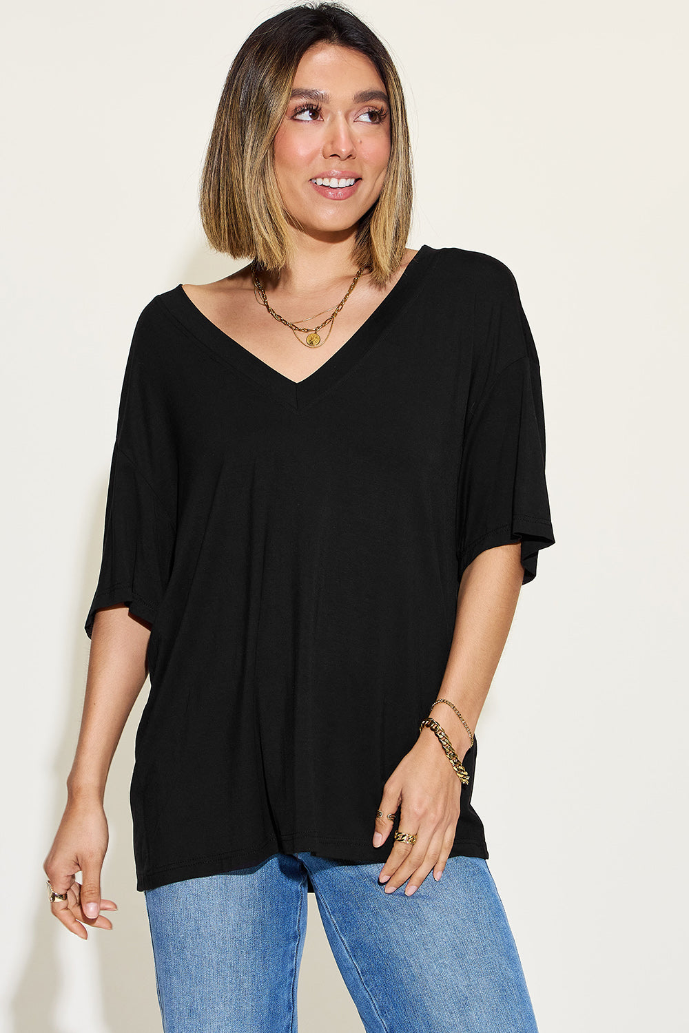 Bamboo V-Neck Drop Shoulder T-Shirt in 4 Colors!