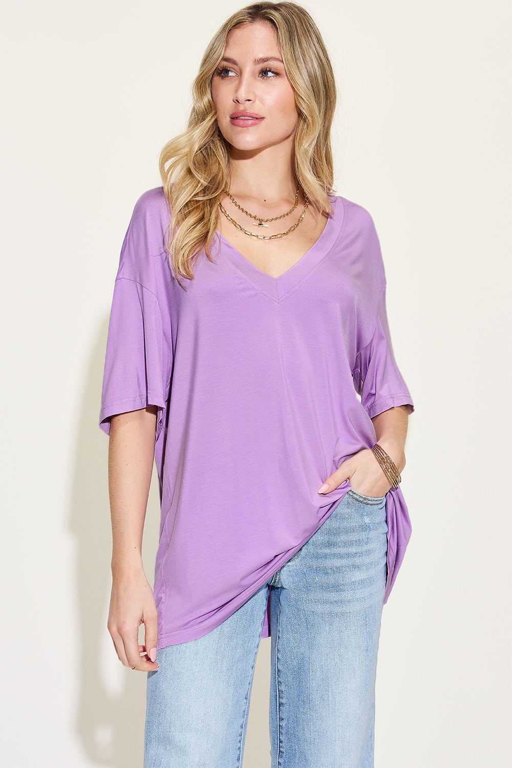 Bamboo V-Neck Drop Shoulder T-Shirt in 4 Colors!