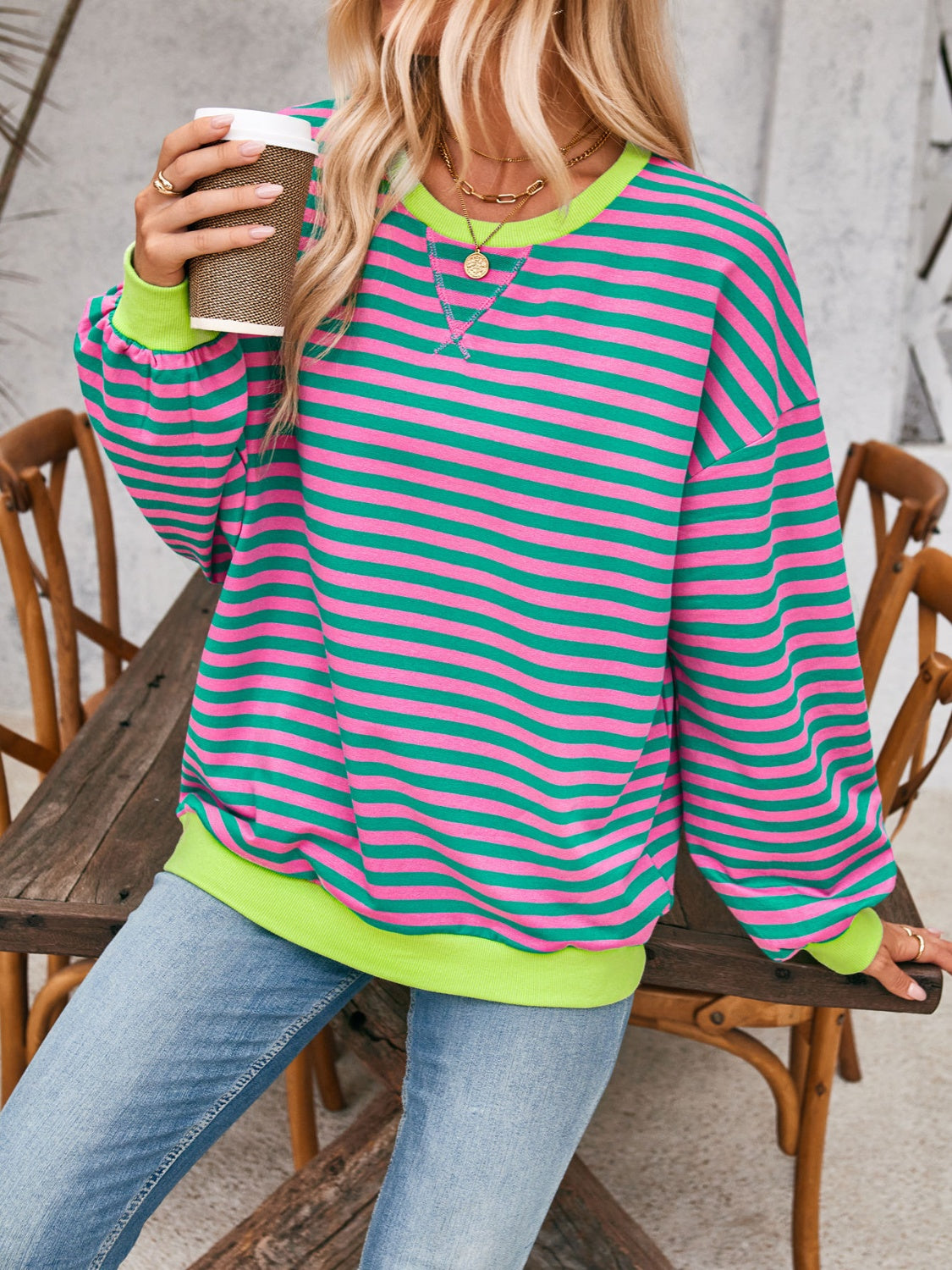Bella Contrast Striped Sweatshirt in 12 Colors!