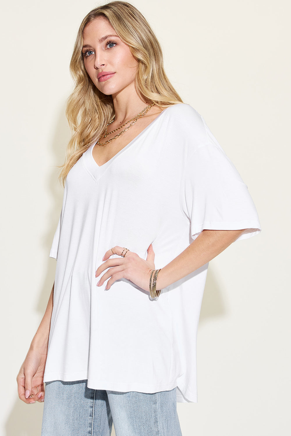 Bamboo V-Neck Drop Shoulder T-Shirt in 4 Colors!