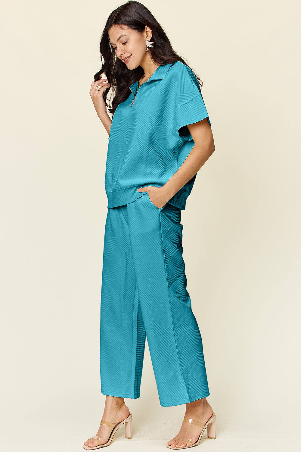 Hailey Zip Short Sleeve Top & Pants Set in 8 Colors!