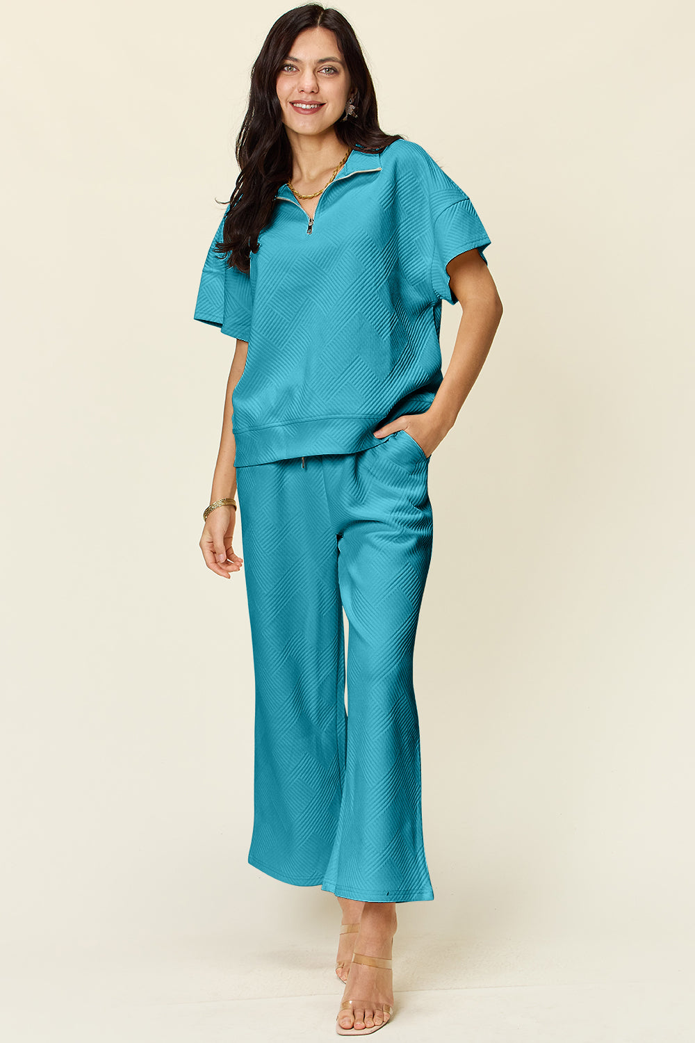 Hailey Zip Short Sleeve Top & Pants Set in 8 Colors!