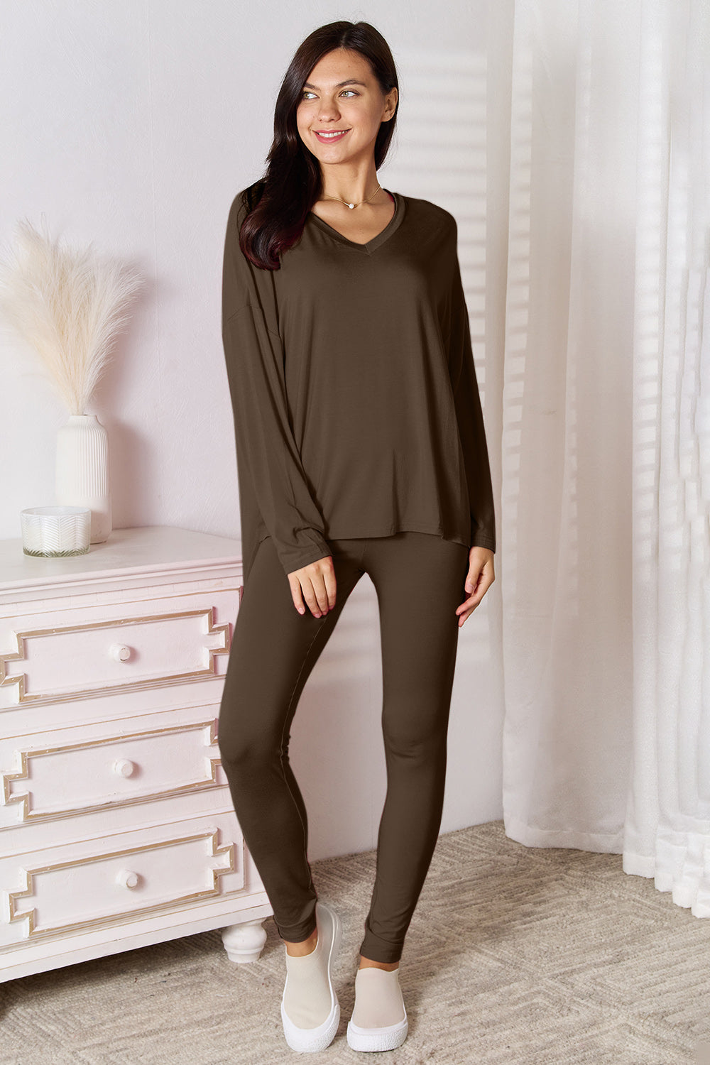 Basic Bae Bamboo V-Neck Top and Pants Lounge Set in 3 Colors!!