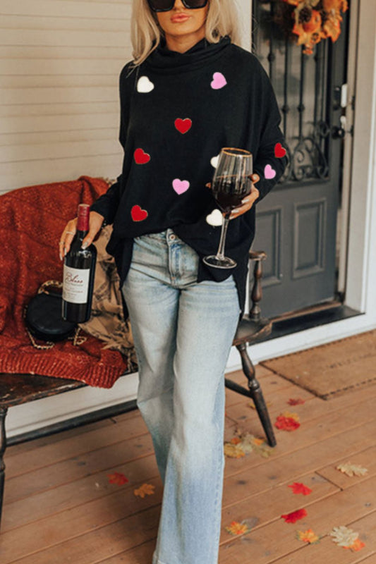 Heart Patched Turtleneck Long Sleeve Top
