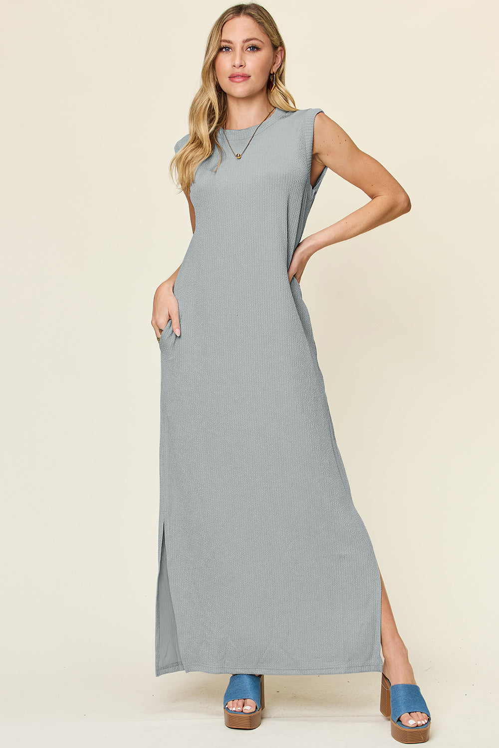 Ava Texture Mock Neck Sleeveless Maxi Dress in 3 Colors!