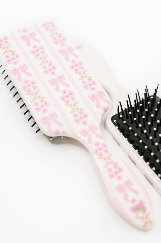 Girly Girl Bow and Floral Hair Brush